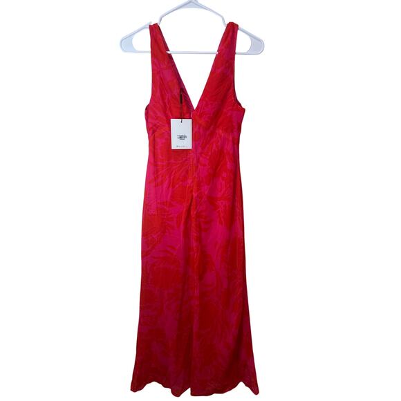 Hello Molly NWT Sz 6 Pink Orange Floral Jodie Midi Tank Dress V Neck - Picture 2 of 8